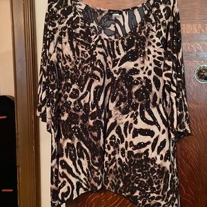 Brittany Black Leopard Print Top w/scattered crystals